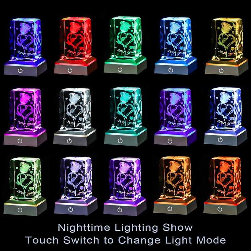 hochance 3D Crystal Loverose,Christmas Gifts for Wife Girlfriend Mother Her,Sweet Valentine's Day Anniversary Birthday Mother's Day Xmas Vday Presents,LED Multicolor Display Night Lights - Image 2